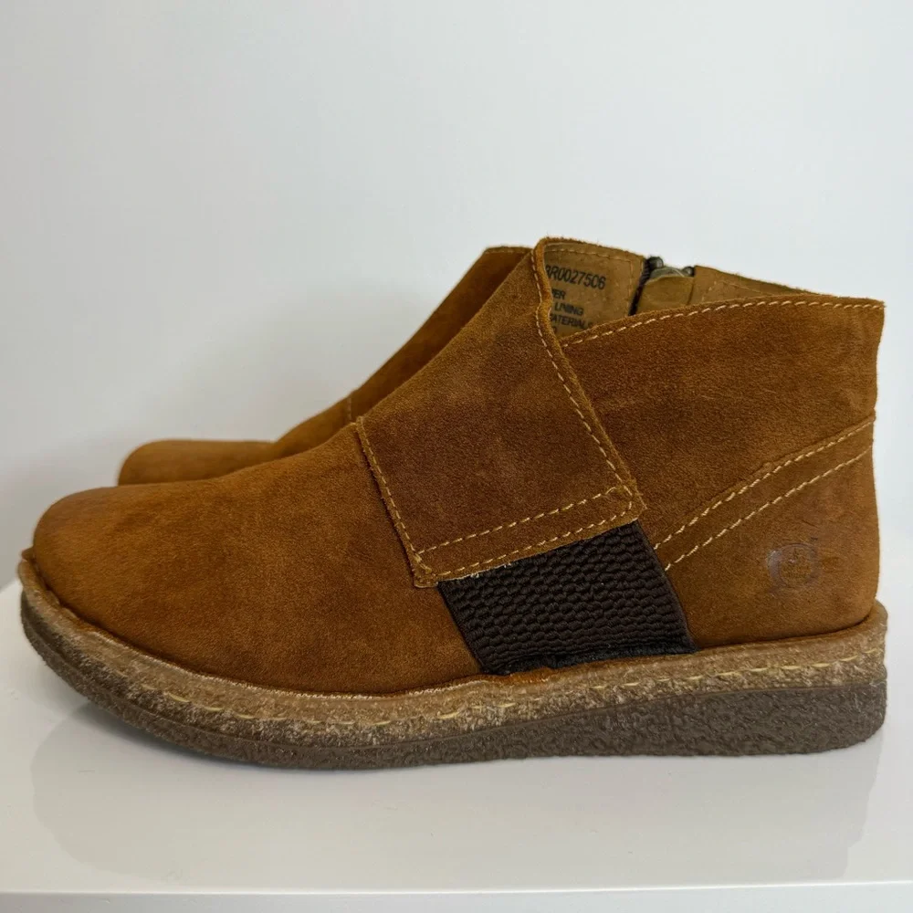 Born Tora Ankle Boot Ginger Brown Distressed Suede Leather Round Toe Women’s 6